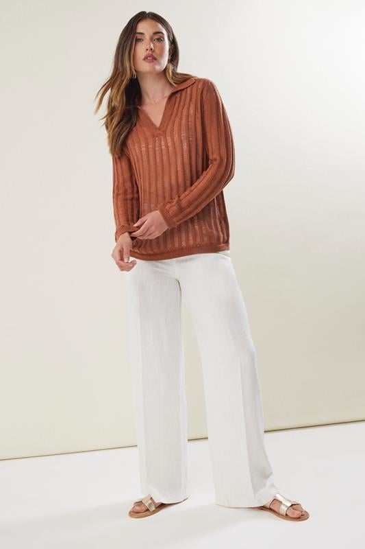 Evans LTS Tall Rust Orange Collared Crochet Jumper