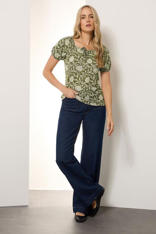 Evans LTS Tall Sage Green Floral Tie Front Top