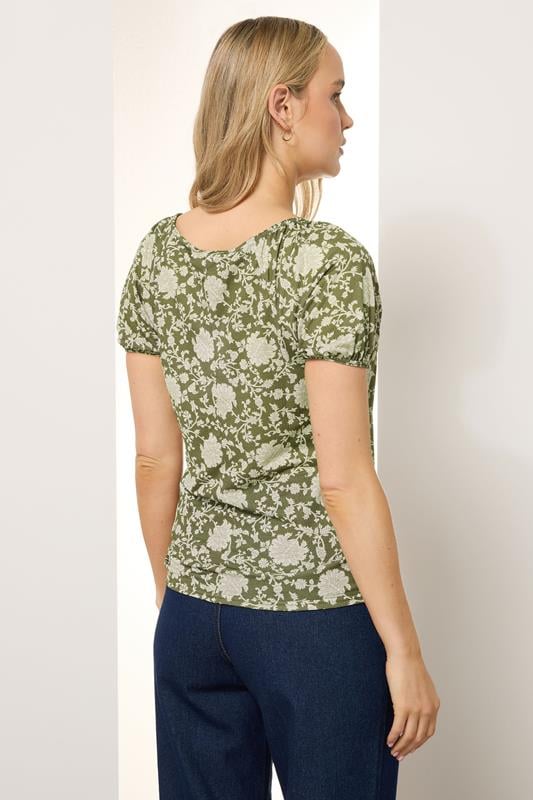 Evans LTS Tall Sage Green Floral Tie Front Top