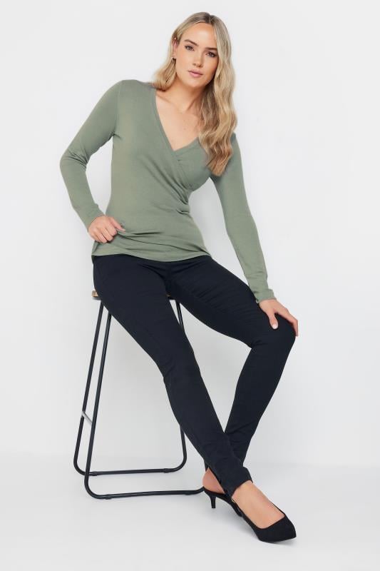 Evans LTS Tall Sage Green Knit Wrap Top