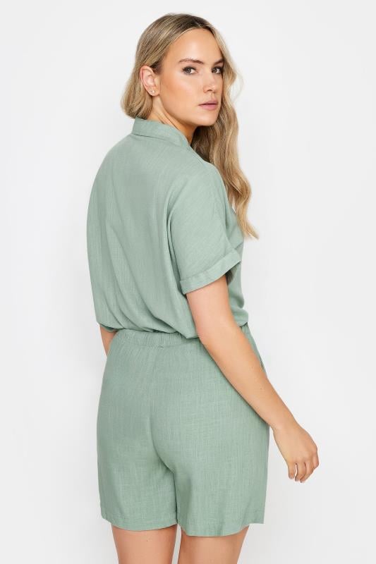 Evans LTS Tall Sage Green Linen Tie Waist Shorts