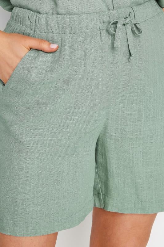 Evans LTS Tall Sage Green Linen Tie Waist Shorts