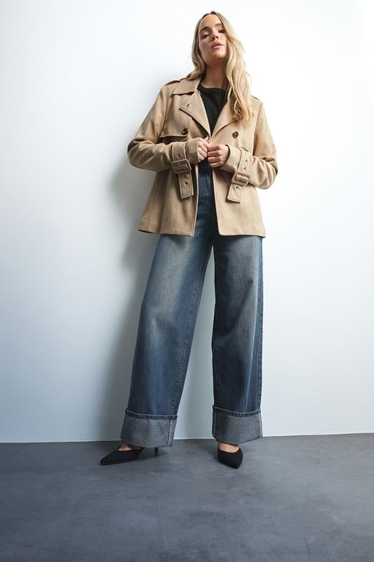 Evans LTS Tall Stone Brown Faux Suede Trench Coat