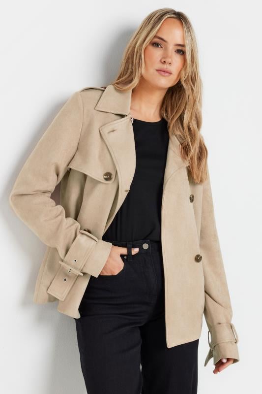 Evans LTS Tall Stone Brown Faux Suede Trench Coat