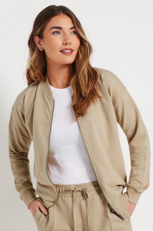 Evans LTS Tall Stone Brown Jersey Bomber Jacket
