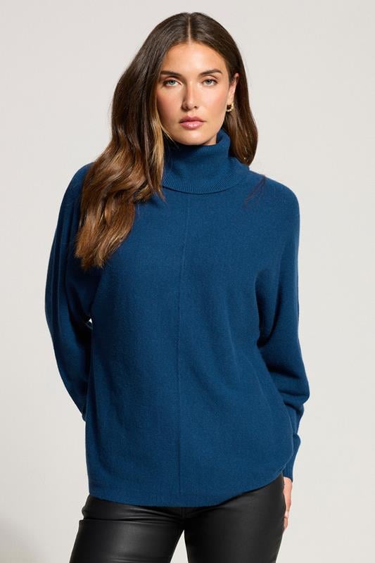 evans LTS Tall Teal Blue Batwing Roll Neck Jumper