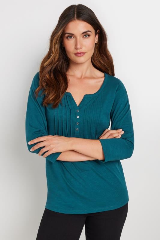 evans LTS Tall Teal Blue Cotton Henley Top