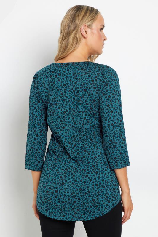 Evans LTS Tall Teal Blue Ditsy Floral Henley Top