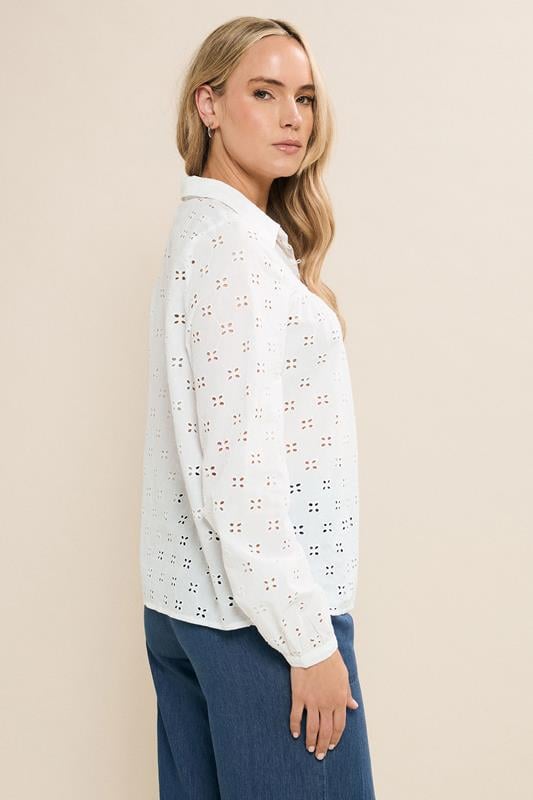 Evans LTS Tall White Cotton Broderie Yoke Shirt