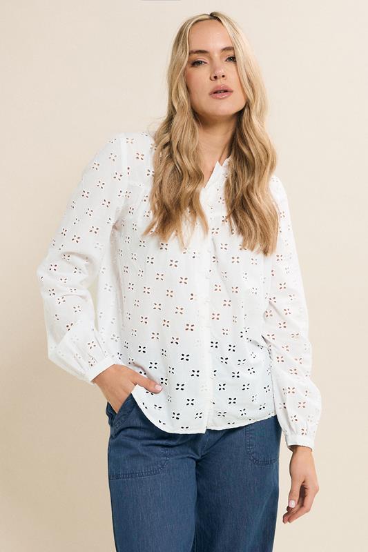 evans LTS Tall White Cotton Broderie Yoke Shirt