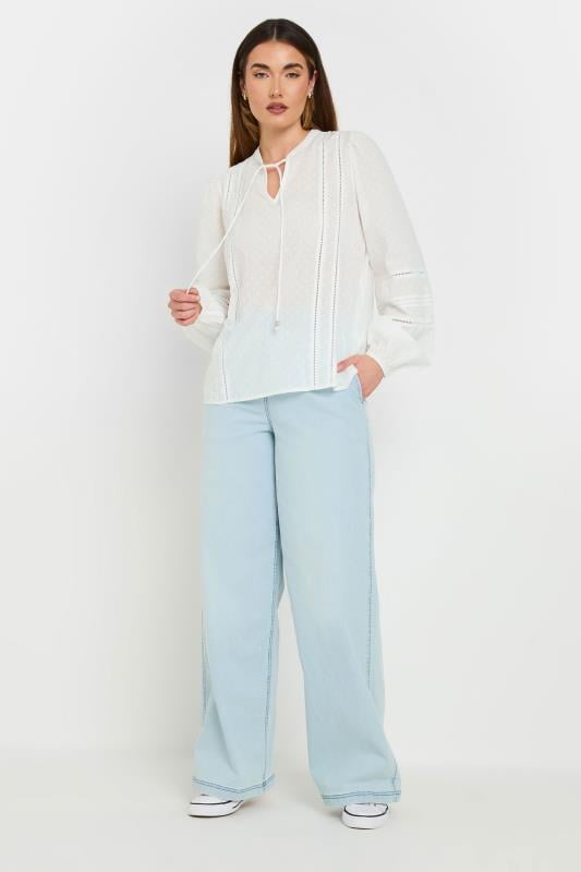 Evans LTS Tall White Cotton Dobby Tie Neck Blouse