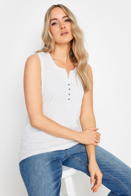 evans LTS Tall White Cotton Henley Vest Top
