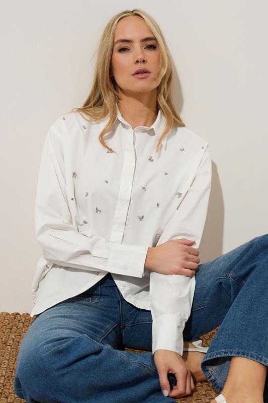 Evans LTS Tall White Embellished Long Sleeve Shirt