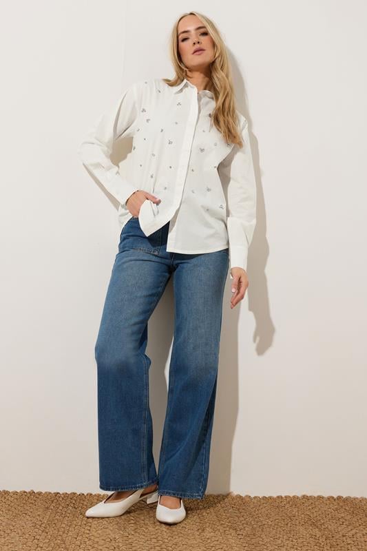 Evans LTS Tall White Embellished Long Sleeve Shirt