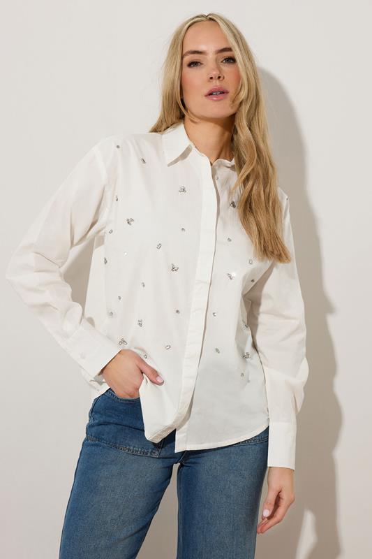 evans LTS Tall White Embellished Long Sleeve Shirt