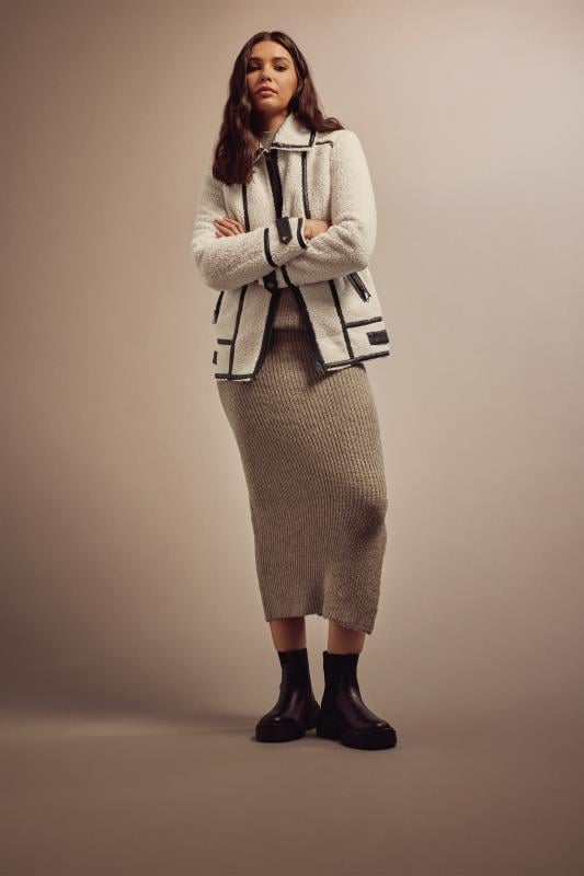 Evans LTS Tall White Faux Leather Teddy Zip Jacket