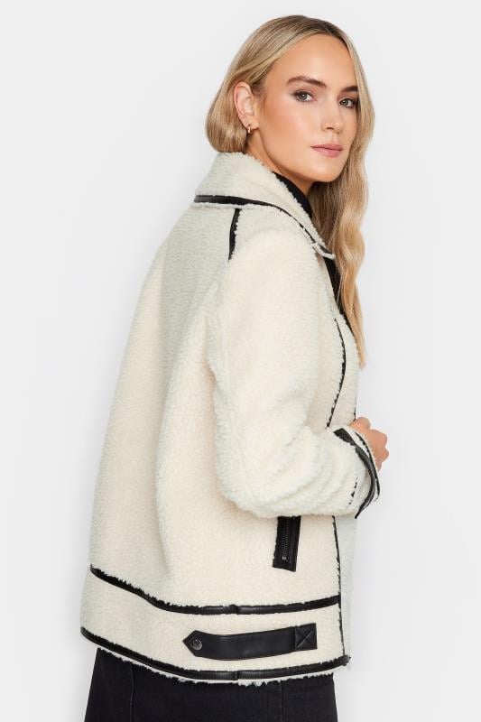 Evans LTS Tall White Faux Leather Teddy Zip Jacket