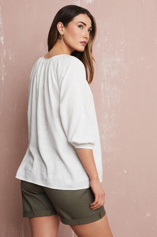 Evans LTS Tall White Linen Tie Front Top