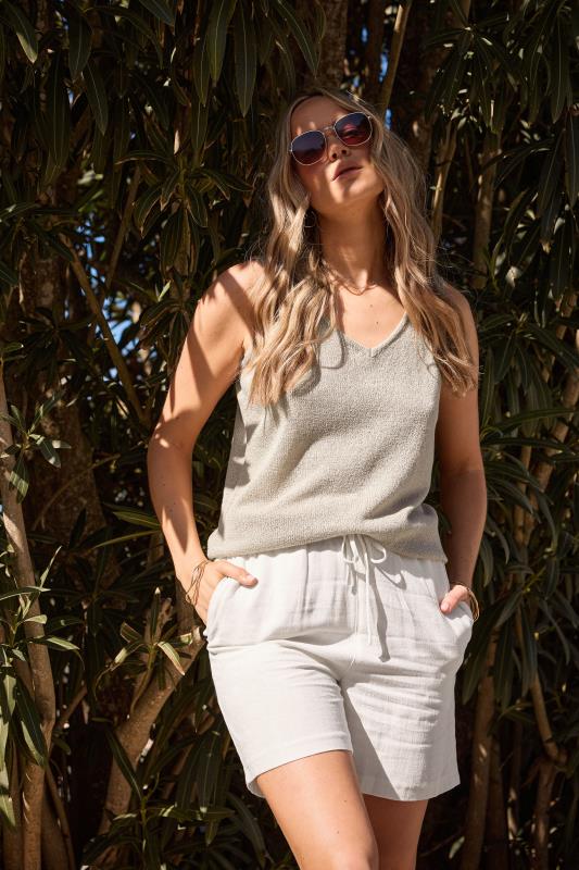 Evans LTS Tall White Linen Tie Waist Shorts