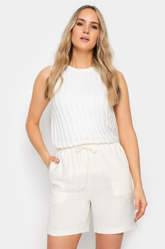 evans LTS Tall White Linen Tie Waist Shorts