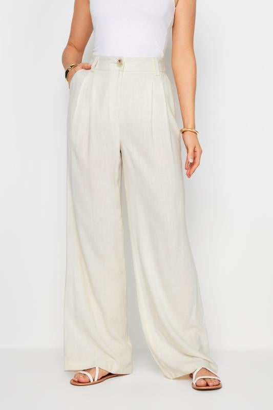 Evans LTS Tall White Linen Wide Leg Trousers