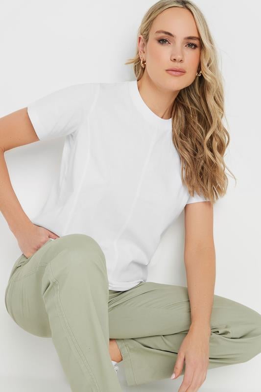 Evans LTS Tall White Stitch Seam Panel T-Shirt