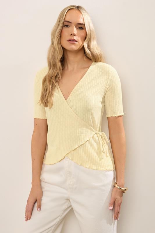 Evans LTS Tall Yellow Pointelle Knit Wrap Top