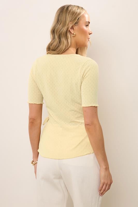 Evans LTS Tall Yellow Pointelle Knit Wrap Top