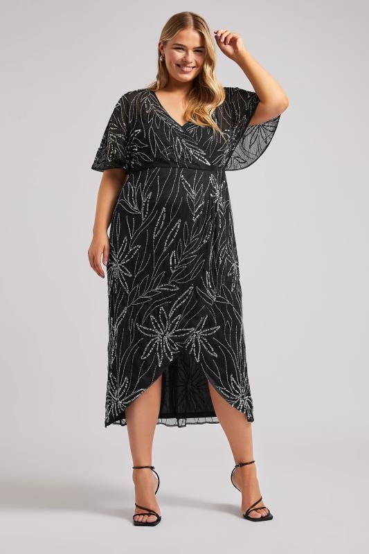 Evans LUXE Curve Black Embellished Wrap Maxi Dress