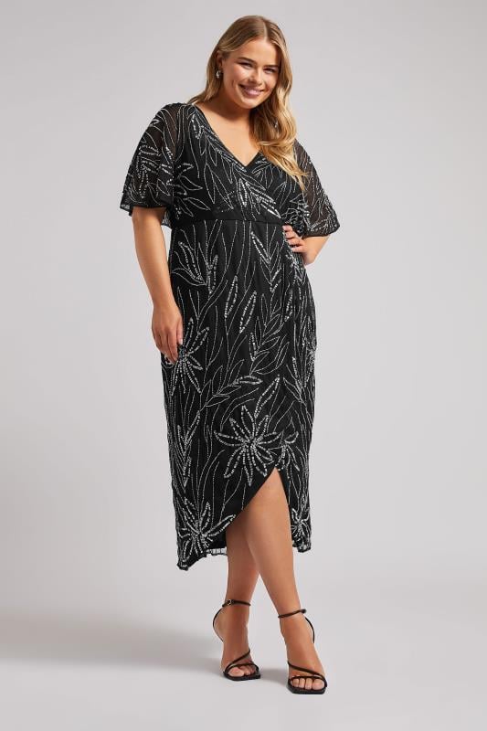 evans LUXE Curve Black Embellished Wrap Maxi Dress