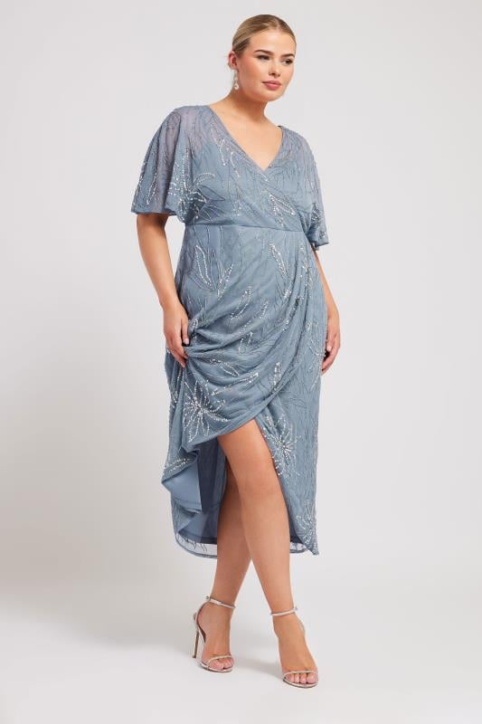 Evans LUXE Curve Blue Embellished Wrap Midi Dress
