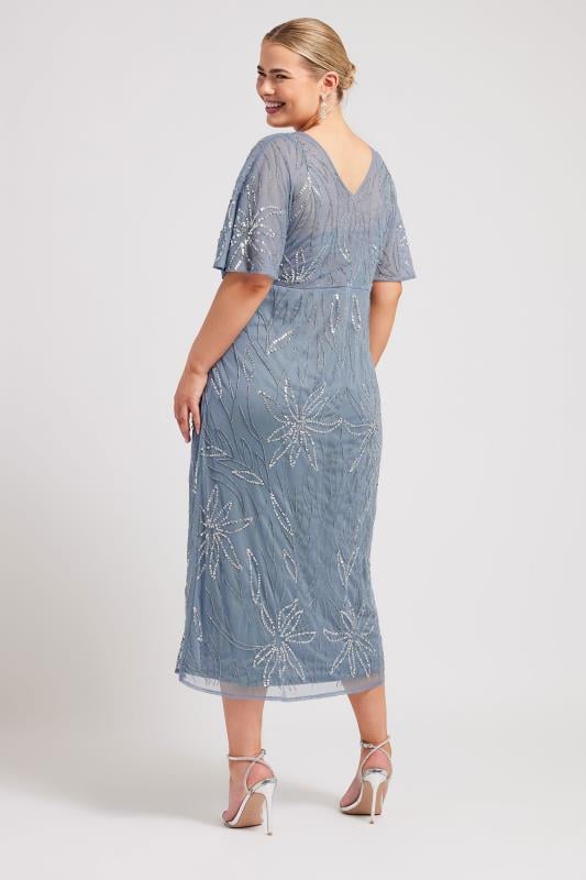 Evans LUXE Curve Blue Embellished Wrap Midi Dress