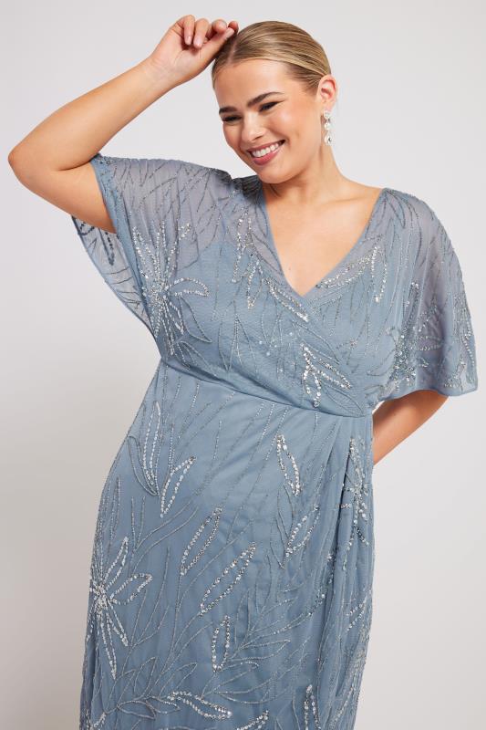 Evans LUXE Curve Blue Embellished Wrap Midi Dress