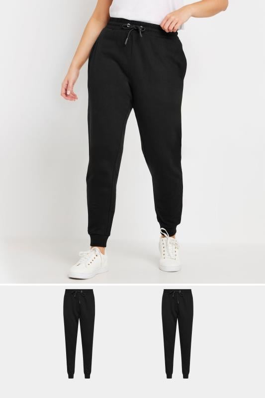 evans M&Co 2 Pack Black Cuffed Drawstring Joggers