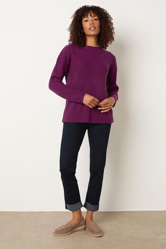 Evans M&Co Berry Purple Funnel Neck Knitted Jumper