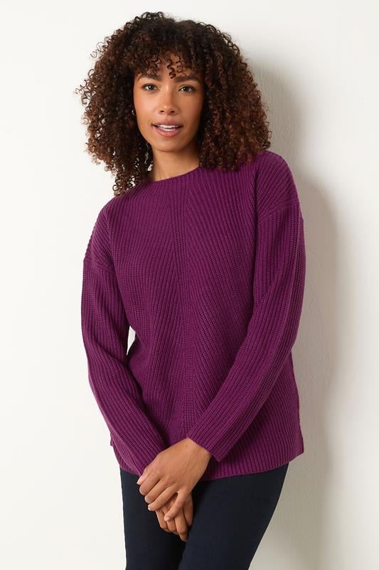 evans M&Co Berry Purple Funnel Neck Knitted Jumper