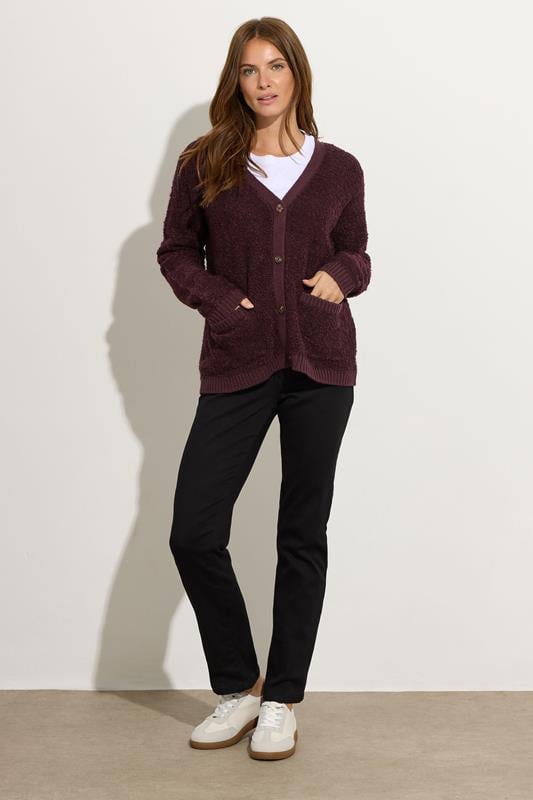 Evans M&Co Berry Red Boucle Knitted Cardigan