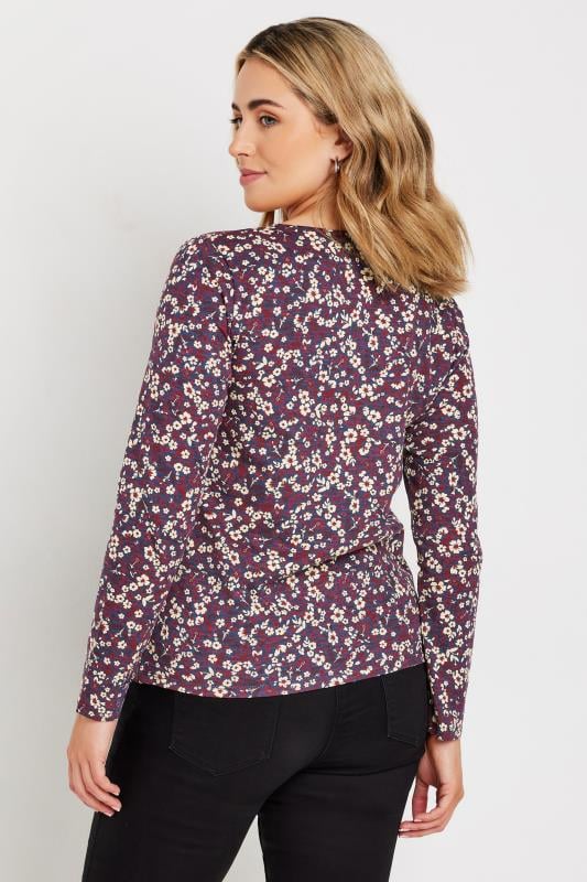 Evans M&Co Berry Red Floral Print Notch Neck Top