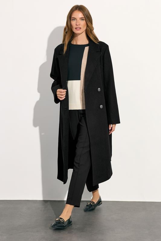 Evans M&Co Black Button Up Wrap Coat