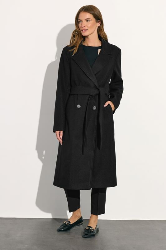 evans M&Co Black Button Up Wrap Coat