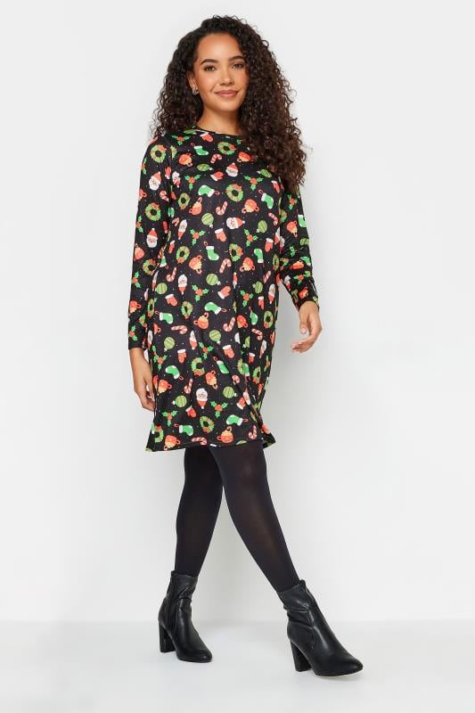 Evans M&Co Black Candy Cane Print Christmas Dress