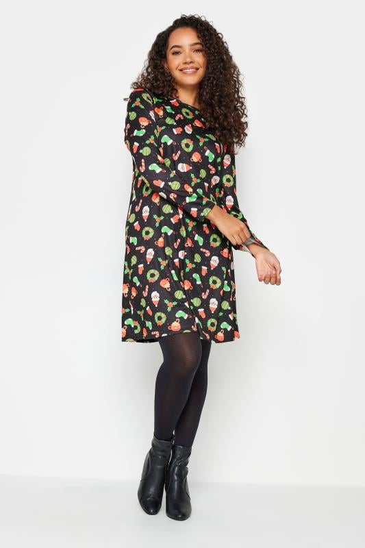 evans M&Co Black Candy Cane Print Christmas Dress