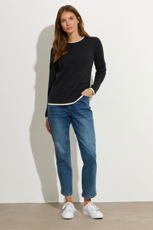 Evans M&Co Black Contrast Tipped Crew Neck Jumper