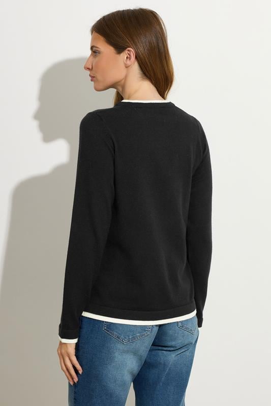 Evans M&Co Black Contrast Tipped Crew Neck Jumper