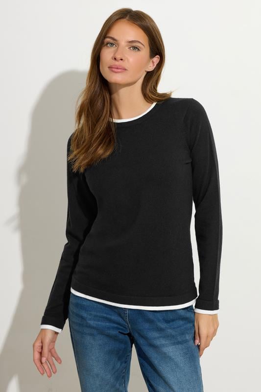 evans M&Co Black Contrast Tipped Crew Neck Jumper