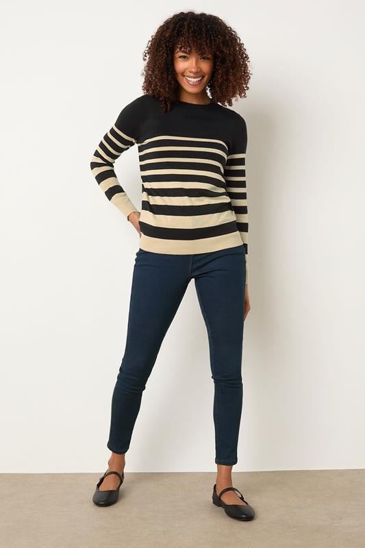 Evans M&Co Black & Cream Stripe Crew Neck Jumper