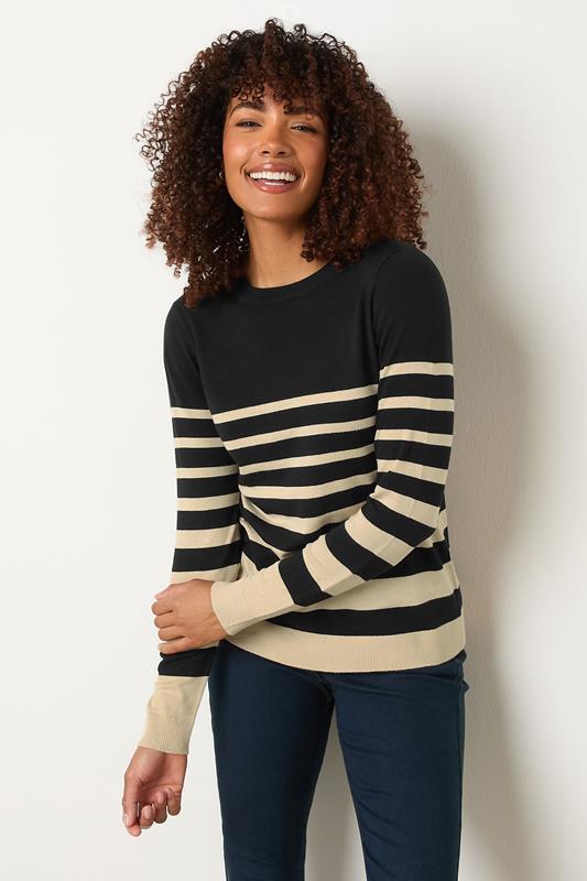evans M&Co Black & Cream Stripe Crew Neck Jumper
