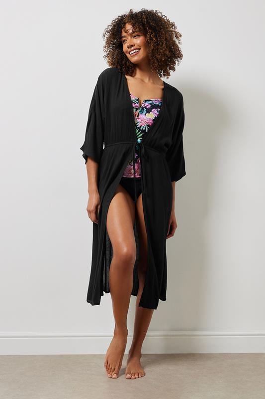 Evans M&Co Black Crinkle Longline Kimono