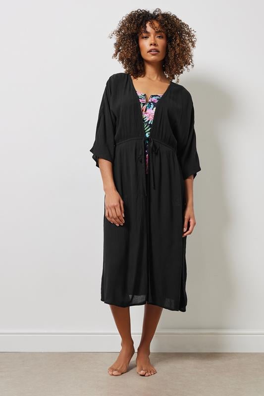 Evans M&Co Black Crinkle Longline Kimono