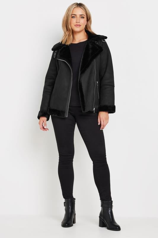 Evans M&Co Black Faux Fur Lined Aviator Jacket